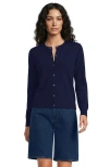 Lands' End Fine Gauge Cotton Crew Cardigan Sweater In Blue