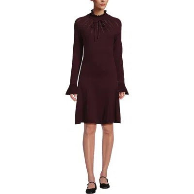 Lands' End Fine Gauge Cotton Fit And Flare Sweater Dress In Brown