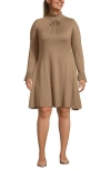 Lands' End Fine Gauge Cotton Fit And Flare Sweater Dress In Brown