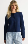 Lands' End Fine Gauge Cotton Milano Blazer Sweater In Blue