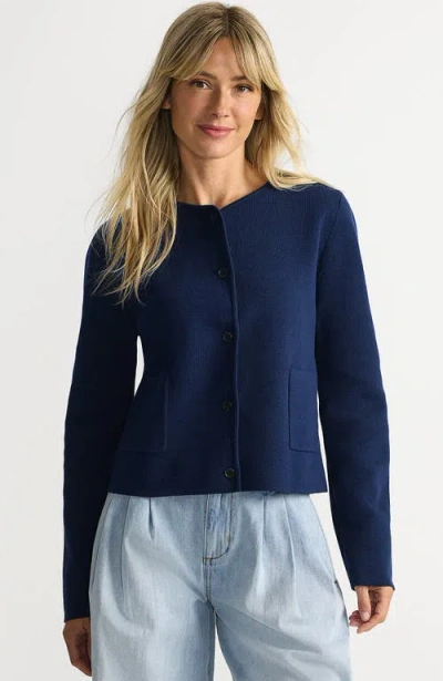 Lands' End Fine Gauge Cotton Milano Blazer Sweater In Blue