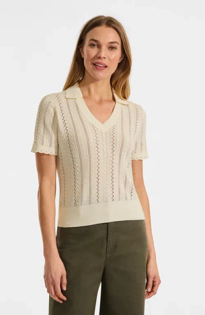 Lands' End Fine Gauge Cotton Pointelle Polo Sweater In Neutral