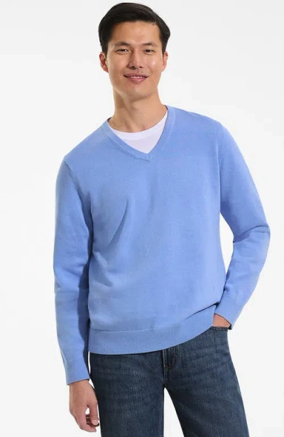 Lands' End Fine Gauge Cotton V Neck Sweater In Blue