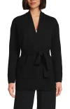 Lands' End Fine Gauge Milano Belted Long Line Cardigan Sweater In Black