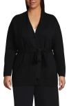 Lands' End Fine Gauge Milano Belted Long Line Cardigan Sweater In Black
