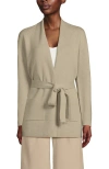 Lands' End Fine Gauge Milano Belted Long Line Cardigan Sweater In Champagne Heather