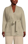 Lands' End Fine Gauge Milano Belted Long Line Cardigan Sweater In Champagne Heather