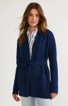 Lands' End Fine Gauge Milano Belted Long Line Cardigan Sweater In Deep Sea Navy