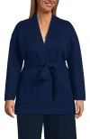 Lands' End Fine Gauge Milano Belted Long Line Cardigan Sweater In Deep Sea Navy