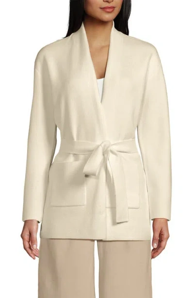 Lands' End Fine Gauge Milano Belted Long Line Cardigan Sweater In Fresh Ivory