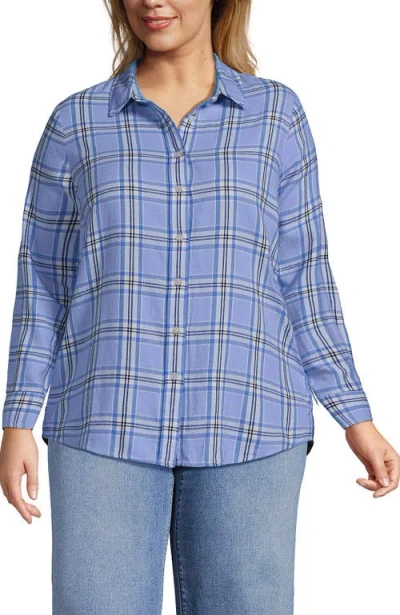 Lands' End Flannel Boyfriend Fit Shirt In Blue