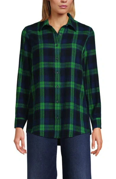 Lands' End Flannel Boyfriend Fit Shirt In Blue