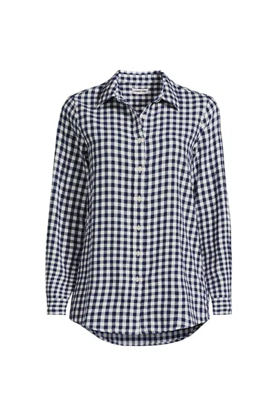 Lands' End Flannel Boyfriend Long Sleeve Shirt In Blue