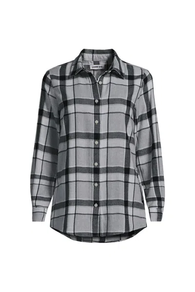 Lands' End Flannel Boyfriend Long Sleeve Shirt In Gray