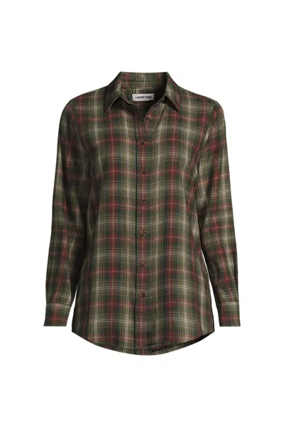 Lands' End Flannel Boyfriend Long Sleeve Shirt In Black