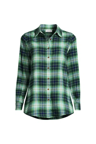Lands' End Flannel Boyfriend Long Sleeve Shirt In Black