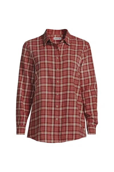 Lands' End Flannel Boyfriend Long Sleeve Shirt In Brown