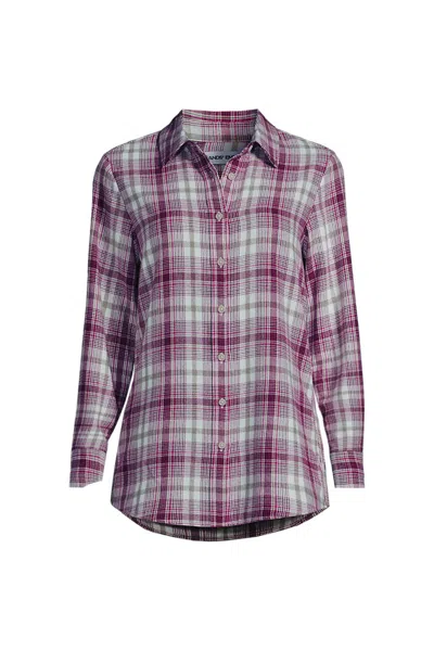 Lands' End Flannel Boyfriend Long Sleeve Shirt In Purple