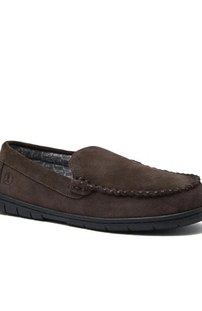 Lands' End Flannel Lined Suede Slip On Moccasin Slippers In Brown