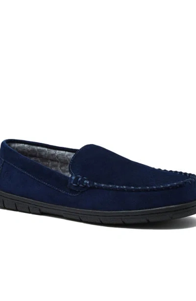 Lands' End Flannel Lined Suede Slip On Moccasin Slippers In Blue