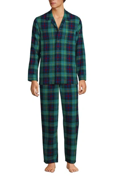 Lands' End Flannel Pajama Set In Green/navy/heritage Red Plaid