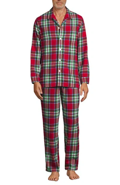 Lands' End Flannel Pajama Set In Heritage Red Plaid