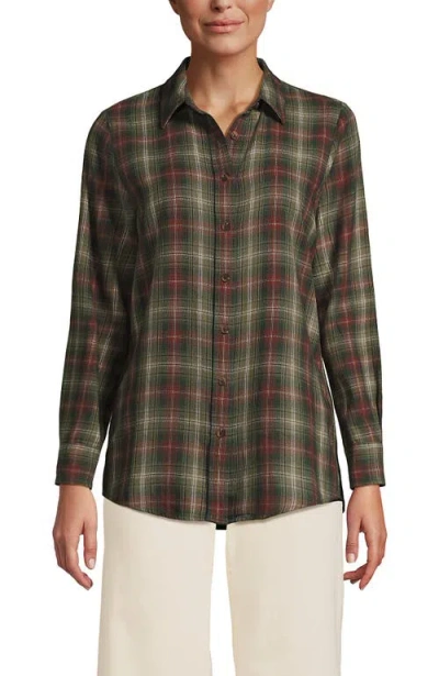 Lands' End Flannel Boyfriend Fit Shirt In Brown