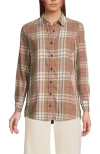 Lands' End Flannel Boyfriend Fit Shirt In Honey Beige Plaid
