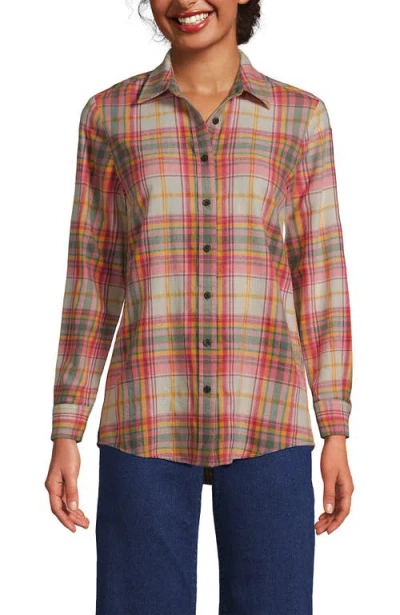 Lands' End Flannel Shirt In Lily Pad Green Plaid