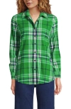 Lands' End Flannel Boyfriend Fit Shirt In True Green/ivory Plaid