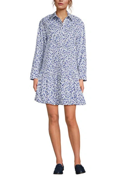Lands' End Flounce Button Front Shirt Dress In Blue