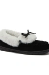 Lands' End Fluffy Lined Indoor Outdoor Moccasin Slippers In Black Suede