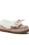 Lands' End Fluffy Lined Indoor Outdoor Moccasin Slippers In Cameo Rose Suede