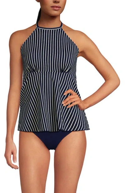 Lands' End Flutter High Neck Halter Tankini Top In Blue