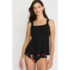 Lands' End Adjustable Scoop Neck Flutter Tankini Top In Black