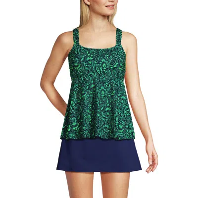 Lands' End Flutter Scoop Neck Tankini Top In Navy/emerald Decor Paisley