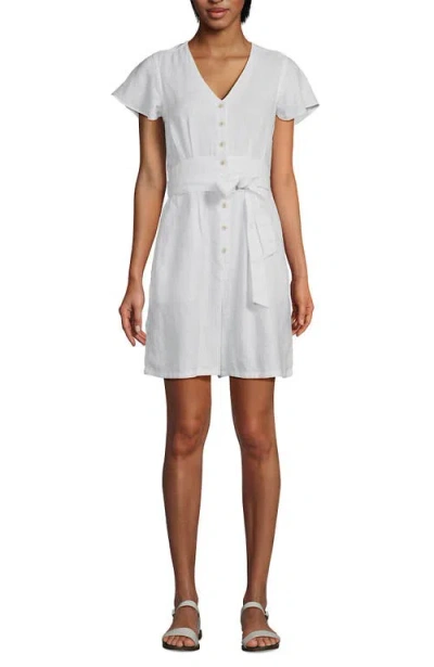 Lands' End Flutter Sleeve Linen Romper In White