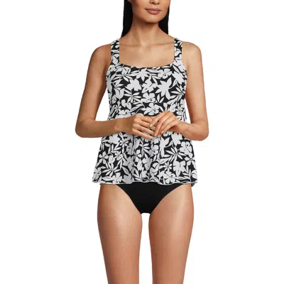 Lands' End Adjustable Scoop Neck Flutter Tankini Top In Black Havana Floral
