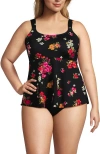 Lands' End Adjustable Scoop Neck Flutter Tankini Top In Black Meadow Floral