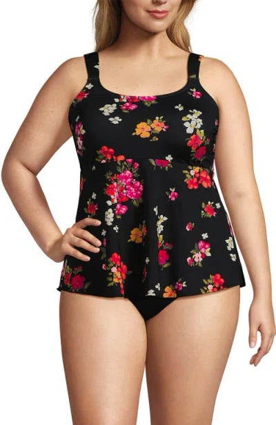 Lands' End Adjustable Scoop Neck Flutter Tankini Top In Black Meadow Floral
