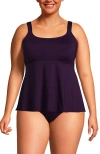 Lands' End Plus Size Flutter Scoop Neck Tankini Top In Blackberry