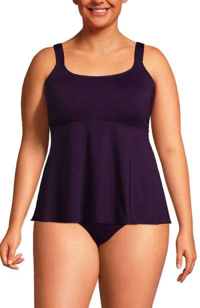 Lands' End Plus Size Flutter Scoop Neck Tankini Top In Blackberry