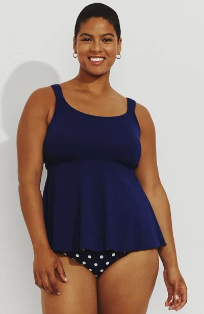 Lands' End Adjustable Scoop Neck Flutter Tankini Top In Deep Sea Navy