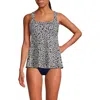 Lands' End Adjustable Scoop Neck Flutter Tankini Top In Deep Sea Navy Ditsy Floral