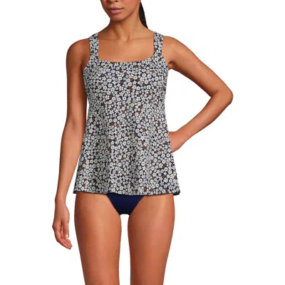 Lands' End Adjustable Scoop Neck Flutter Tankini Top In Deep Sea Navy Ditsy Floral