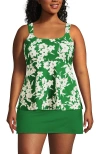 Lands' End Adjustable Scoop Neck Flutter Tankini Top In Fresh Grass Painted Flower