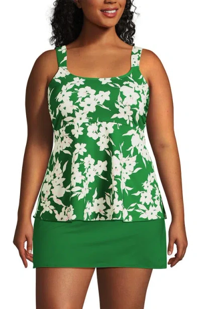 Lands' End Plus Size Flutter Scoop Neck Tankini Top In Fresh Grass Painted Flower