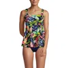 Lands' End Adjustable Scoop Neck Flutter Tankini Top In Navy/prism Pink Multi Palm