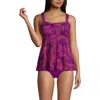 Lands' End Adjustable Scoop Neck Flutter Tankini Top In Violet Rose Stipple Palm