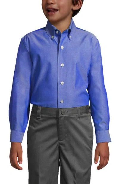 Lands' End Kids'  School Uniform Boys Long Sleeve No Iron Pinpoint Dress Shirt In French Blue